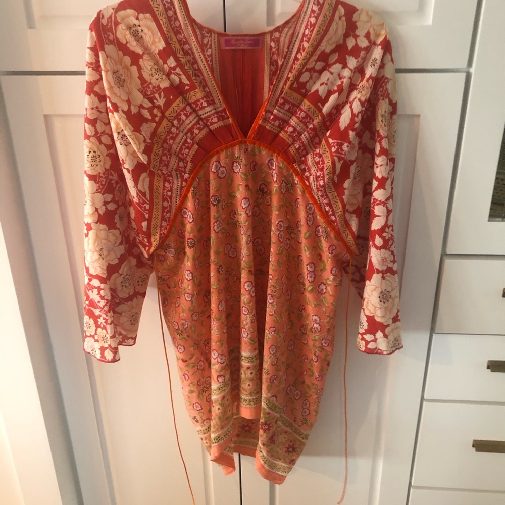 Lolita Jaca St Barts beach cover-up/tunic, orange velvet trim, gently used
